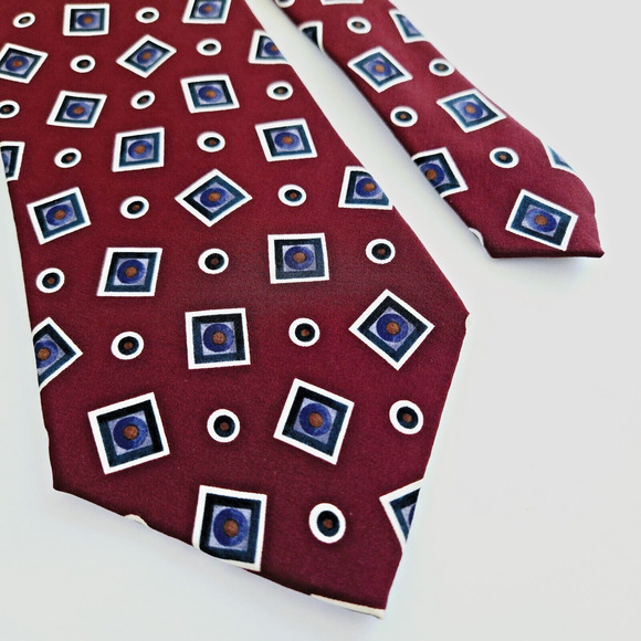 Vintage Christian Dior Silk Tie Red Geometric Classic Luxury Designer Retro USA - Picture 7 of 11